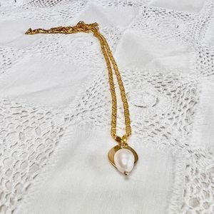 Handmade 18K Gold Plated Chain with Brass & Freshwater Pearl Pendant Necklace
